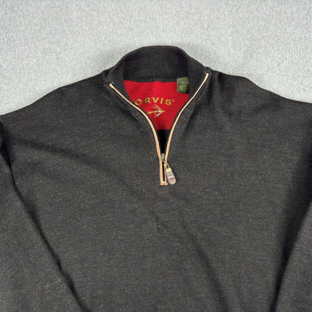 Orvis Sweater Mens XXL Charcoal Gray Wool‎ Half Zip Pullover Lightweight